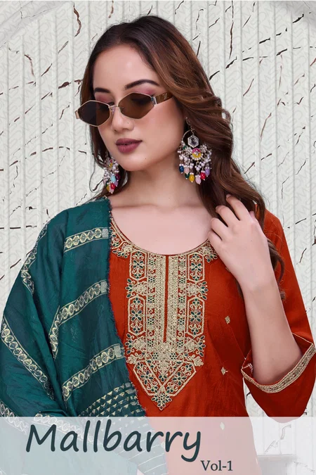 Mullbarry Vol 1 By Sankheswer Roman Silk Kurti With Bottom Dupatta Suppliers In India
